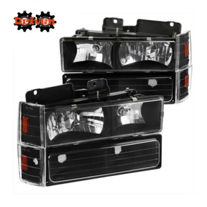 88-93 Chevy C10 Silverado Headlights +Turn Signal + Corners 8pcs Black Housing - Picture 1 of 2