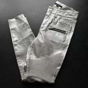 AllSaints Damengröße 2 Suri silber metallic beschichtetes Leder Biker schmales Bein - Bild 1 von 11