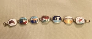 Vtg Silver Charm Link Bracelet Teepee Horse Covered Wagon Mt Rushmore Rodeo Buck - Picture 1 of 17