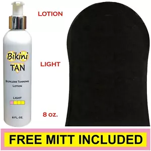 BIKINI TAN - Sunless Self Tanning Lotion - LIGHT - 8 oz + Best Tanner Mitt. - Picture 1 of 11