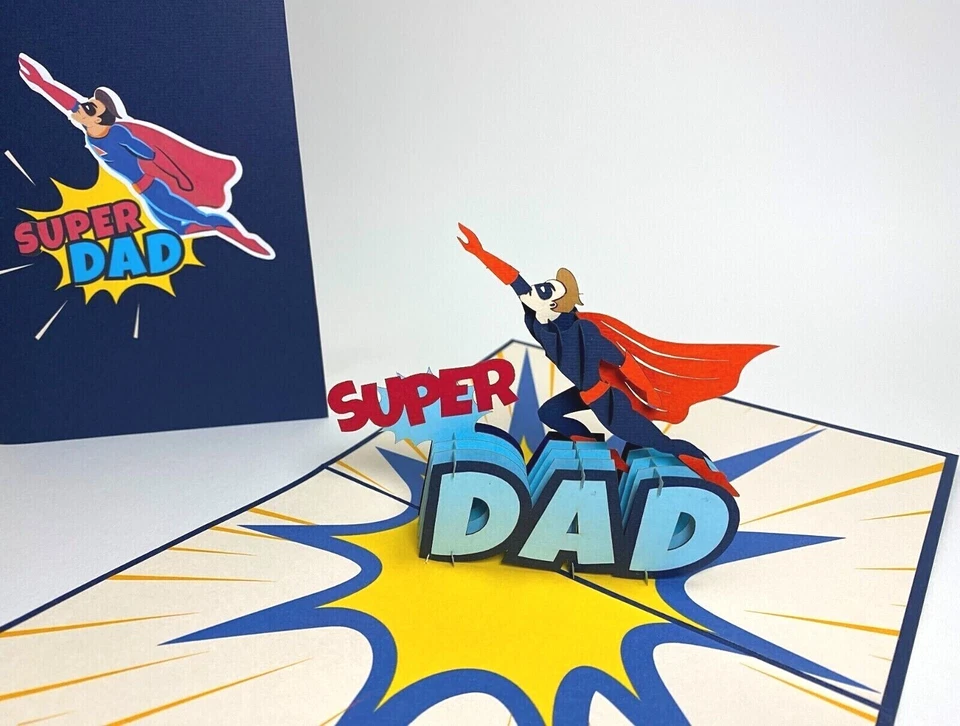 Tarjeta Super Dad-Tarjeta emergente 3D del día del padre. Tarjeta emergente de cumpleaños 3D Superman Dad Foto 1 de 4