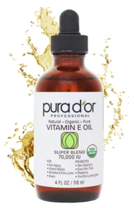 Aceite de vitamina E orgánico profesional Pura D'or antienvejecimiento - 4 fl oz / 118 ml - Imagen 1 de 4