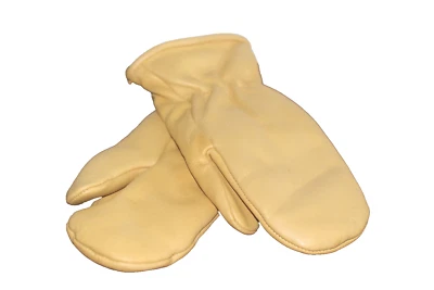 vintage sunny yellow Childs mittens size 6  feel like leather rayon cotton lined - Image 1 of 4