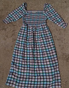 Maeve Dress Womens Large Blue Plaid Anthropologie Cerie Midi Spring Easter - Picture 1 of 11