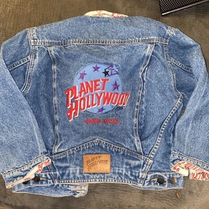 Vintage 90s Planet Hollywood Hong Kong Denim Jean Jacket Embroidered Size 8 - Picture 1 of 3