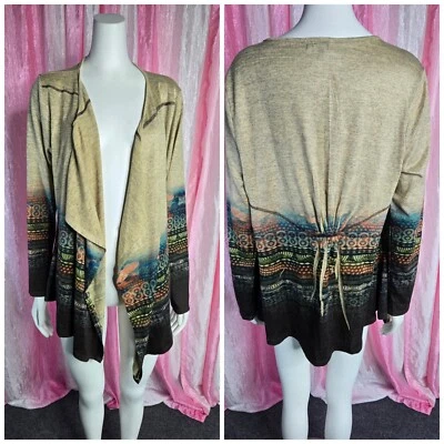 One World Live & Let Live Aztec Knit Rouched Open Cardigan Size XL - Image 1 of 4