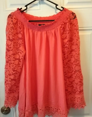 Top túnica Colleen Lopez talla M naranja encaje manga campana hombro encendido/apagado co1975 Foto 1 de 4