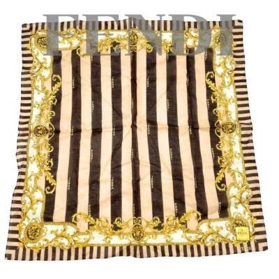 Fendi Scarf Gold, Black Cotton Stripe Pattern Women Italy 112804 - Image 1 of 4