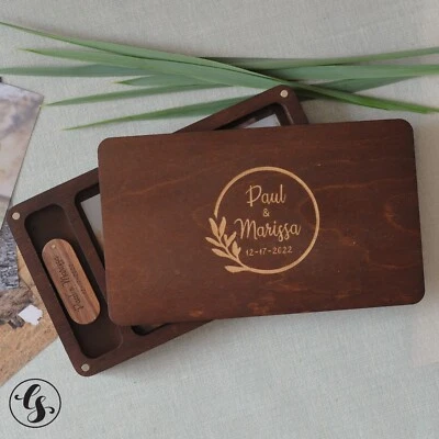 Personalized Wood USB Flash Pen Drive Box Bundle Wedding Photography Ads logo - Image 1 of 4