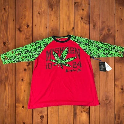 Новый с Ярлыками L Miskeen Originals 2000 Y2K красный/зеленый лист каннабиса футболка хип-хоп рэп - Изображение 1 из 4