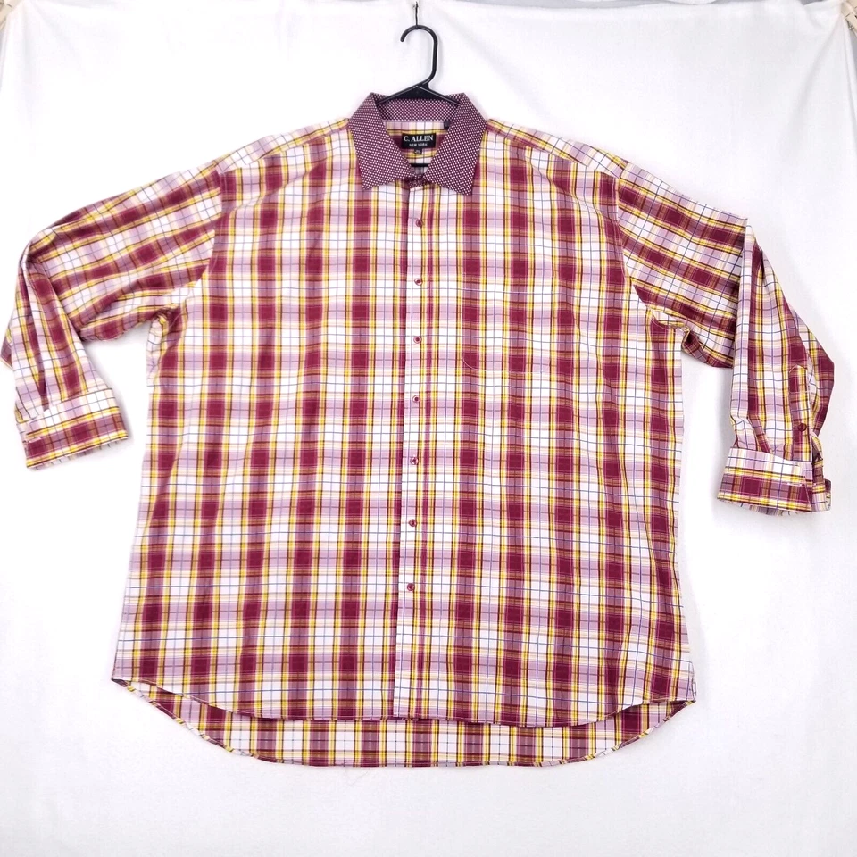 Camisa masculina C. Allen New York 19.5 36/37 punho francês manga longa borgonha botão - Imagem 1 de 4