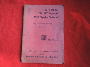 ALFA ROMEO 1750 GTV Spider Berlina FACTORY Technical Characteristics MANUAL 1502 - Picture 1 of 18