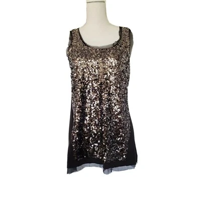 MAGASCHONI Black Tank Silver Sequins Raw Edges NEW! Sz M Silk/Wool Knit - Image 1 of 4