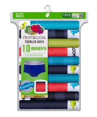 Paquete de 10 calzoncillos Fruit of the Loom para niños pequeños talla 2T/3T o 4T/5T NUEVO cintura Dino Foto 1 de 4
