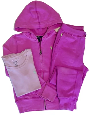 Polo Ralph Lauren Niñas 7 Terry Francés Cremallera Completa Sudadera con Capucha Pantalones para Correr Camiseta Conjunto Foto 1 de 4