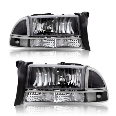 For 97-04 Dodge Dakota 1998-2003 Dodge Durango Black Housing Headlights LH+RH - Image 1 of 4
