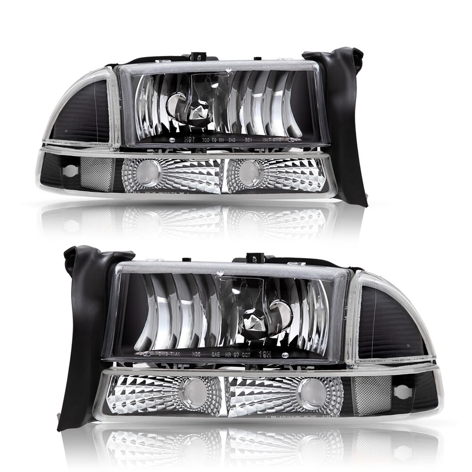 For 97-04 Dodge Dakota 1998-2003 Dodge Durango Black Housing Headlights LH+RH - Image 1 of 4