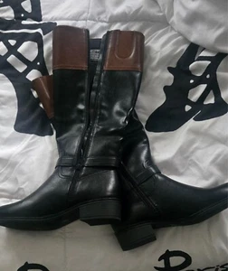 women's brown and black leather boots new no box size 8.5 - Picture 1 of 6