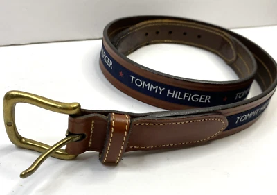 Tommy Hilfiger мужской ткани инкрустация кожи повседневный ремень Sz 32 w/классическая пряжка - Изображение 1 из 4