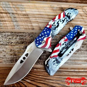 9" American Flag Eagle Tactical Spring Assisted Open Folding Blade Pocket Knife - Picture 1 of 10
