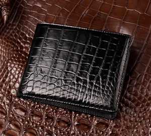 Cartera de cuero de cocodrilo genuino negra para hombre doble piel animal exótico bloque RFID - Imagen 1 de 8