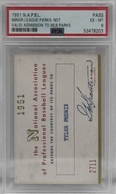 1951 Mickey Mantle Age 19 Ticket Pass PSA/NAPBL KC Blues/11 HR/361 BA Yankees ⚾️ - Image 1 of 4