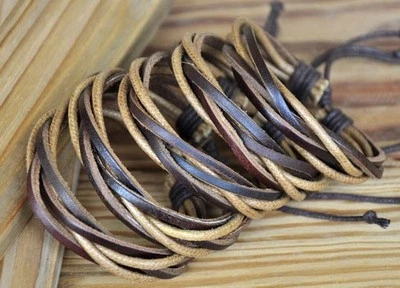 Lote 5 piezas Pulsera Brazalete Brazalete Unisex Surfer Multi Banda Cuero Cáñamo Trenzado Foto 1 de 3