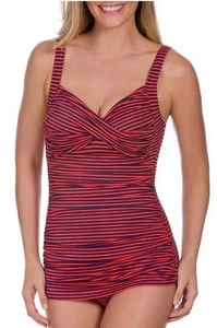 Traje de baño Catalina Suddenly Slim azul rojo a rayas en pieza para mujer 3X (22W-24W) - Imagen 1 de 7