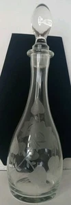 Toscany Romania Clear Crystal Blown Decanter & Lid, Sand Etched Flower 700ml - Picture 1 of 3