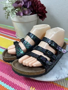 Sandalias Birkenstock Florida Serpiente Cuero Repujado Correa Deslizable Mujer EU 38 US 7 - Imagen 1 de 13