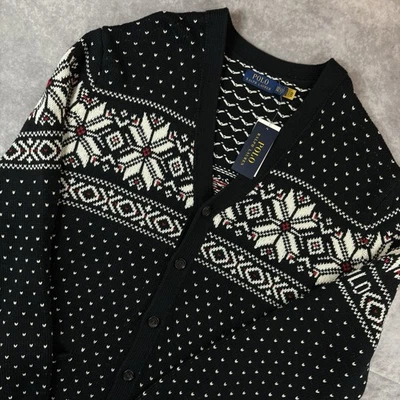 Cárdigan Polo Ralph Lauren Para Hombres 2XLT Negro Copo de Nieve Algodón Cachemira NUEVO $298 Foto 1 de 4