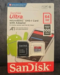 SanDisk Ultra 64GB Micro SD UHS-I Card SDXC A1 + Adapter (Up to 100MB/s) -New - Picture 1 of 2