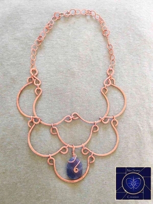 Collana in rame agata blu femminile girocollo goccia handmade donna fatta a mano - Immagine 1 di 4