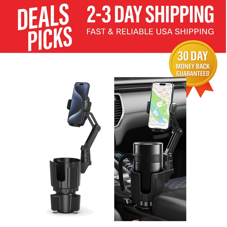Luxury Adjustable Car Phone Mount & Cup Holder Expander with Non-Slip Grip - Image 1 of 4