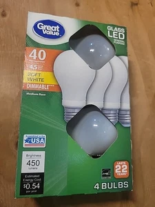 Great Value LED General Purpose Medium Base 40 Watt Dimmable 4 pack - Picture 1 of 4