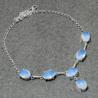 Faceted Milky Opal Oval Shape Gemstone Handmade Ethnic Gift Jewelry Necklace 18" - Image 1 of 4