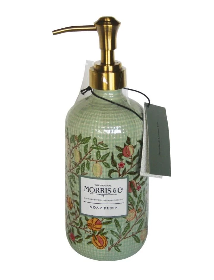 Dispensador de sabão de cerâmica grande MORRIS & CO. verde floral frutas estopa aparência NOVO EM PERFEITO ESTADO - Imagem 1 de 1