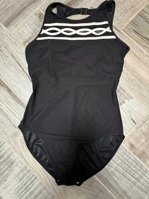 It Figures Women's Black & White 1 Piece Swimsuit Size 14, Used with Minor Flaws - Image 1 of 4