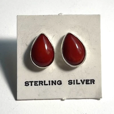 Pendientes colgantes de pera navajo coral coral plata esterlina .925 hermoso color NUEVO Foto 1 de 4