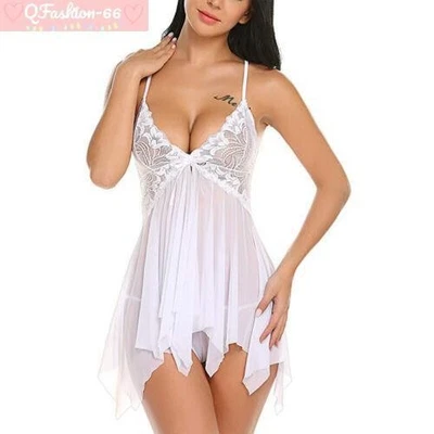 Sexy Vestido Para Mujer Cuello en V Lencería Encaje Babydoll Prendas para dormir Prendas para dormir Conjunto de quimise Foto 1 de 4