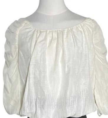 Max Studio Peasant Blouse XS Ivory Cotton Silk Poet Sleeve Boho Romantic Top - Image 1 of 4