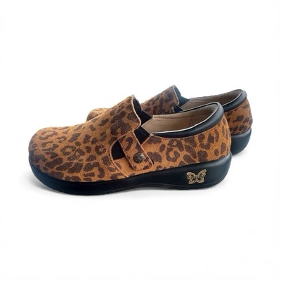 Alegria Kara Leopard Print Clogs Suede Slip On Shoe Mules Double Gore Sz 7-7.5 - Изображение 1 из 4