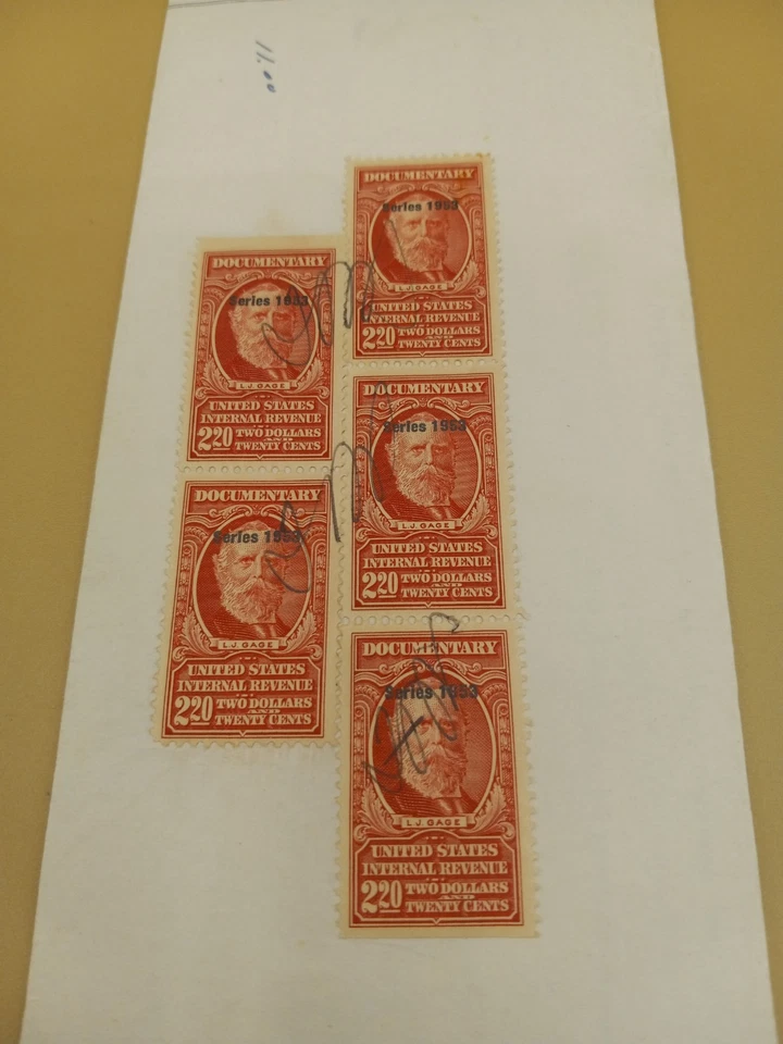 (5) US Internal Revenue Documentary  $2.20 Carmine L.J. Gage 1953 - Image 1 of 1