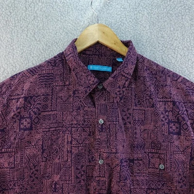 Tori Richard Made Hawaii 1XB Mens Button Down Shirt Purple Patterned Geometric - Image 1 of 4
