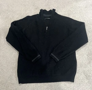 Smartwool Men's 1/4 Zip Long Sleeve Sweater, Black M Grey Stripe Wrist, Thick - Picture 1 of 8