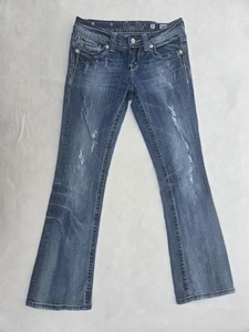 Miss Me Jeans Womens 27 Blue Bootcut Distressed Embellished Peace Sign Pockets - Picture 1 of 13