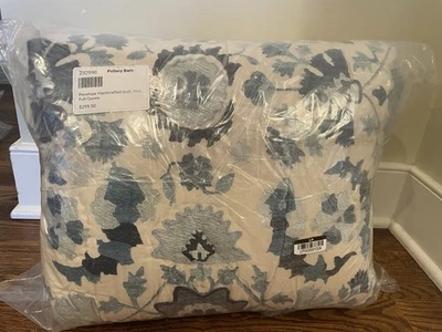 Pottery Barn Penelope Suzani Quilt Blue Queen Applique Crewel NEW - Image 1 of 2