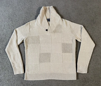 Suéter Tommy Hilfiger Para Hombre Beige Lino y Algodón Tejido Capucha Cuello - Talla XL Foto 1 de 4