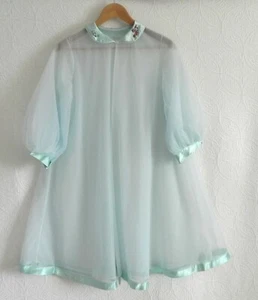 Bata Babydoll De Colección Nailon Chifón Capas Borde Satinado Media Manga Azul Claro Talla M - Imagen 1 de 10