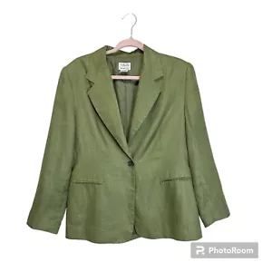 Talbots Blazer Jacket Womens 12 Petite 12P Green 100% Linen 1 Button Spring - Picture 1 of 9